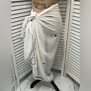 White Sarong with Black Embroidery